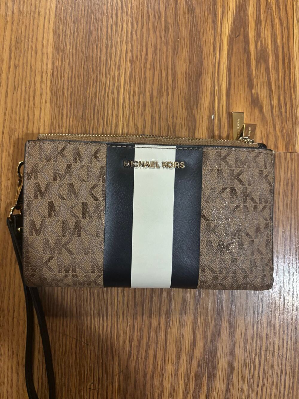 Michael Kors Brown Signature Print Wallet/ Wristlet with Stripes